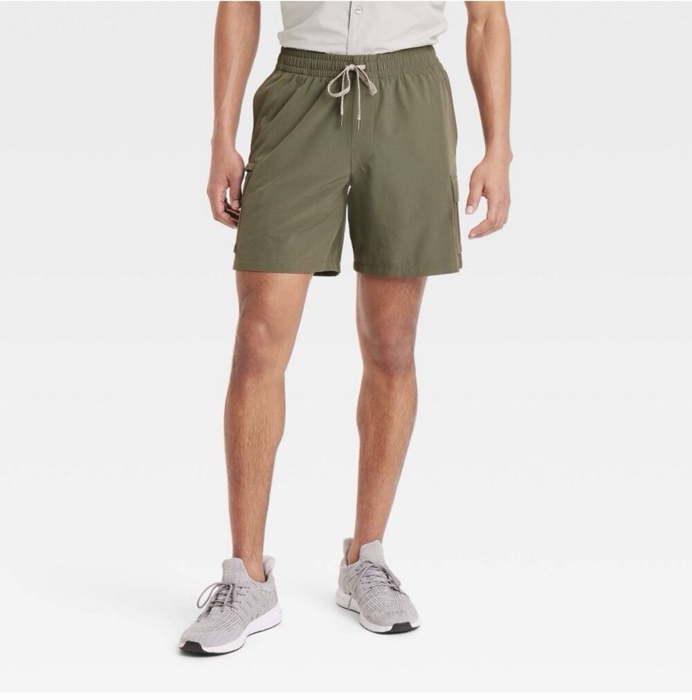 Men’s 7” Cargo Shorts All In Motion Dark Olive Green Size XL Quick Dry,UPF 50